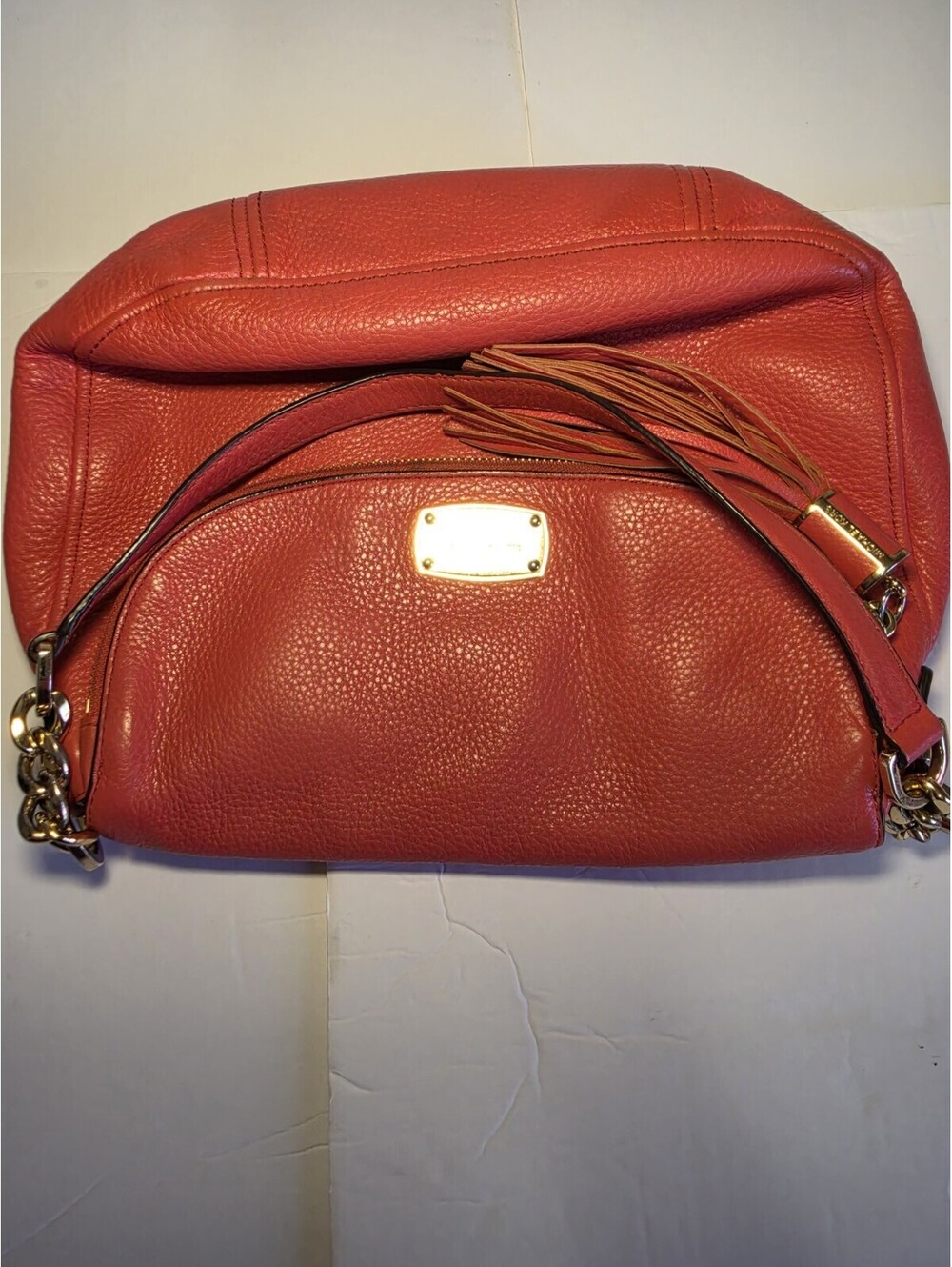Michael Kors Orange Red Soft Leather bag with Tassel